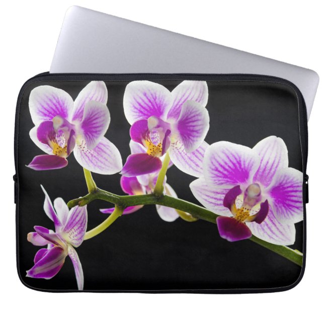 Witte en paarse orchidee laptop sleeve (Voorkant)