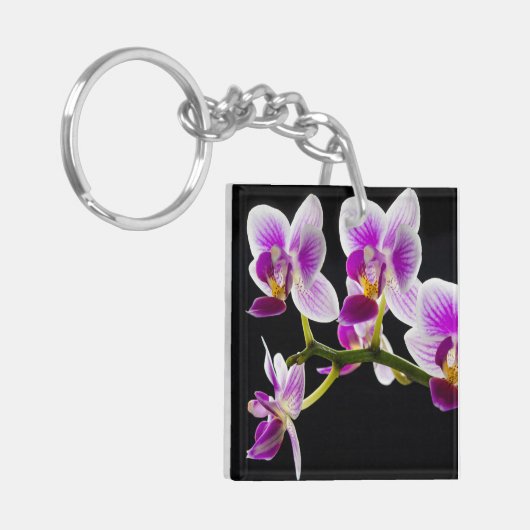 Witte en paarse orchidee sleutelhanger (Voorkant Links)