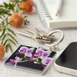 Witte en paarse orchidee sleutelhanger