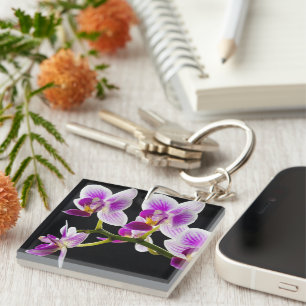 Witte en paarse orchidee sleutelhanger