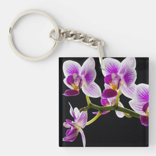 Witte en paarse orchidee sleutelhanger (Voorkant)