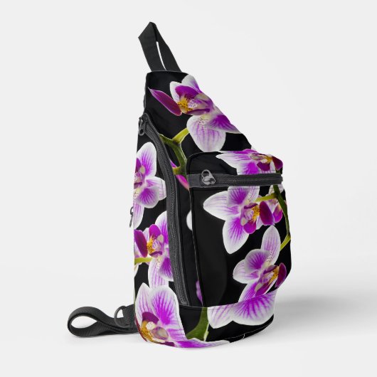 Witte en paarse orchidee sling bag (Linkerhoek)