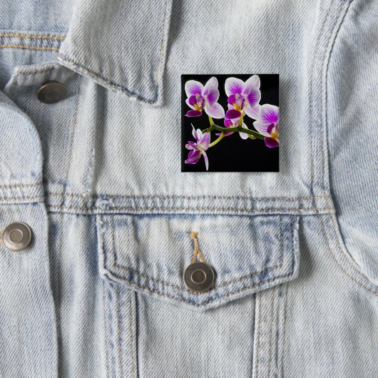 Witte en paarse orchidee vierkante button 5,1 cm (In situ)