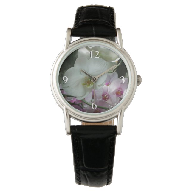 Witte en paarse orchideeën horloge (Voorkant)