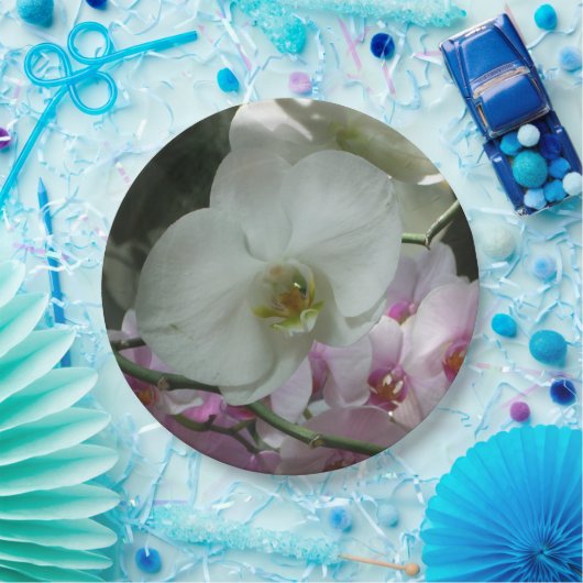 Witte en Paarse orchideeën Papieren Bordje (Feest)