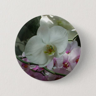 Witte en Paarse orchideeën Ronde Button 5,7 Cm