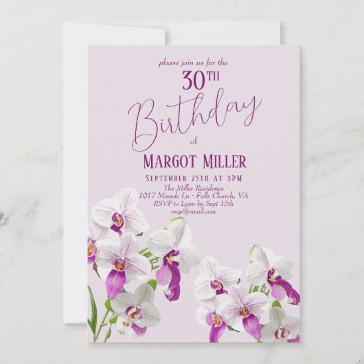 Witte en paarse orchideeën Schildering 30e verjaar Kaart (Voorkant)
