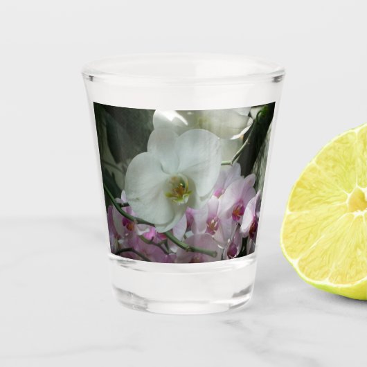 Witte en Paarse Orchideeën Shot Glas (Voorkant)