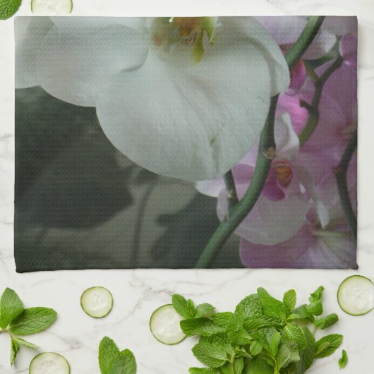 Witte en Paarse orchideeën Theedoek (Gevouwen)