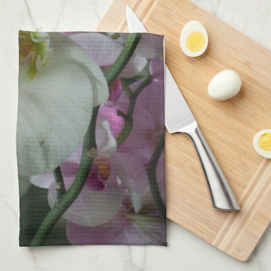 Witte en Paarse orchideeën Theedoek (Quarter Fold)