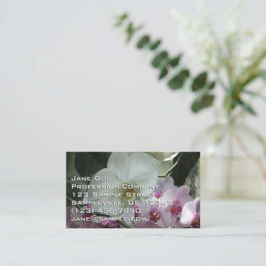 Witte en Paarse orchideeën Visitekaartje (Staand voorkant)
