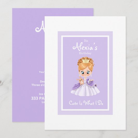 Witte en paarse prinses verjaardagscans kaart (Voorkant / Achterkant)