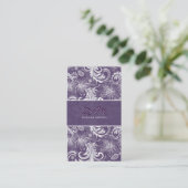 Witte en Paarse retro bloemmotief Sjabloon Visitekaartje (Staand voorkant)