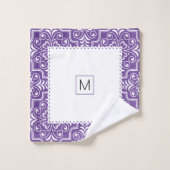 Witte en paarse schuimballopgrenzen van het demper bad handdoek (Wasdoekje)