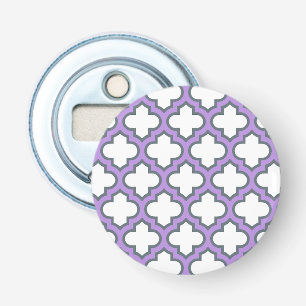 Witte en Paarse trellis, rooster, quatrefoil Button Flesopener