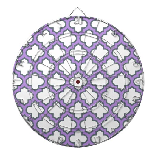 Witte en Paarse trellis, rooster, quatrefoil Dartbord (Voorkant)