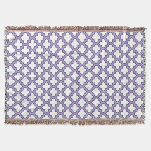 Witte en Paarse trellis, rooster, quatrefoil Deken (Voorkant)