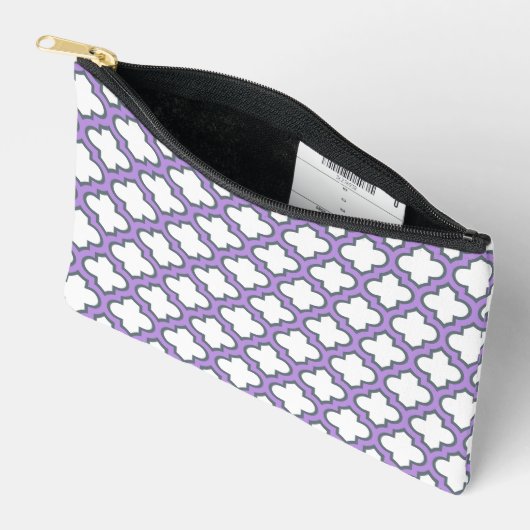 Witte en Paarse trellis, rooster, quatrefoil Etui (Open)