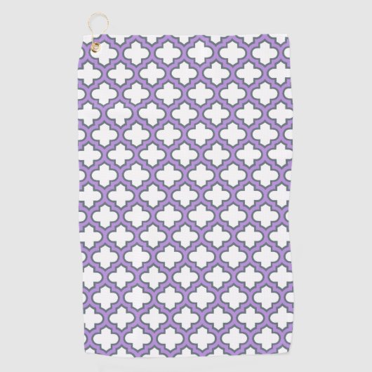 Witte en Paarse trellis, rooster, quatrefoil Golfhanddoek (Voorkant)