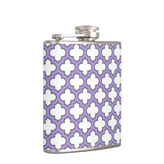 Witte en Paarse trellis, rooster, quatrefoil Heupfles (Rechts)