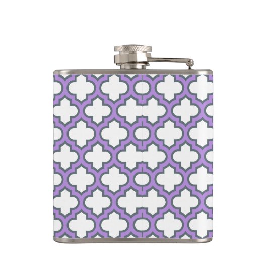 Witte en Paarse trellis, rooster, quatrefoil Heupfles (Achterkant)