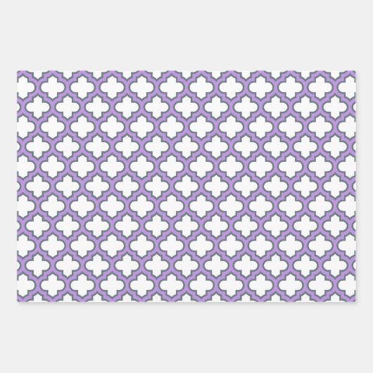Witte en Paarse trellis, rooster, quatrefoil Inpakpapier Vel (Voorkant 2)