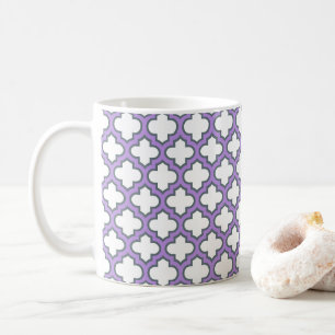 Witte en Paarse trellis, rooster, quatrefoil Koffiemok