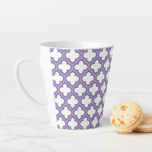Witte en Paarse trellis, rooster, quatrefoil Latte Mok