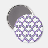 Witte en Paarse trellis, rooster, quatrefoil Magneet (Voorkant / Achterkant)