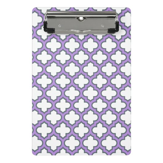 Witte en Paarse trellis, rooster, quatrefoil Mini Klembord (Voorkant)