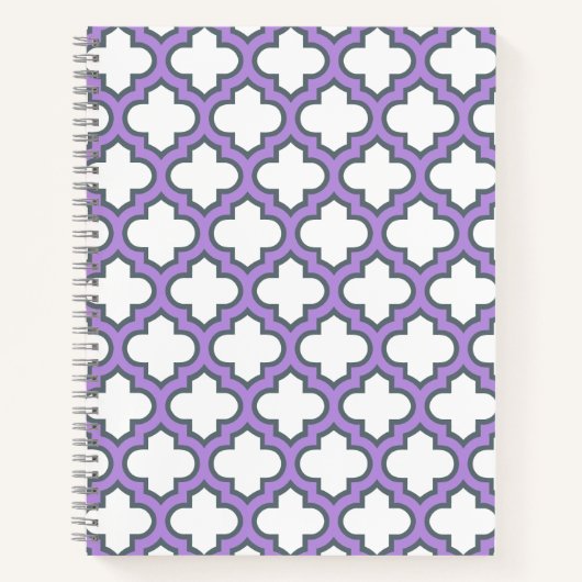 Witte en Paarse trellis, rooster, quatrefoil Notitieboek (Voorkant)