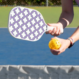 Witte en Paarse trellis, rooster, quatrefoil Pickleball Paddle