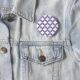 Witte en Paarse trellis, rooster, quatrefoil Ronde Button 5,7 Cm