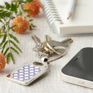 Witte en Paarse trellis, rooster, quatrefoil Sleutelhanger