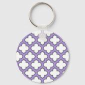 Witte en Paarse trellis, rooster, quatrefoil Sleutelhanger (Voorkant)