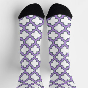 Witte en Paarse trellis, rooster, quatrefoil Sokken