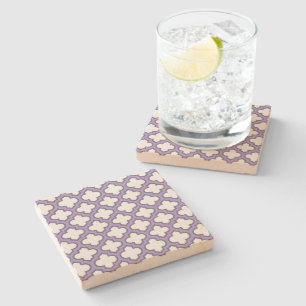 Witte en Paarse trellis, rooster, quatrefoil Stenen Onderzetter