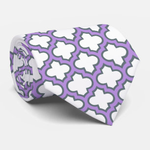 Witte en Paarse trellis, rooster, quatrefoil Stropdas