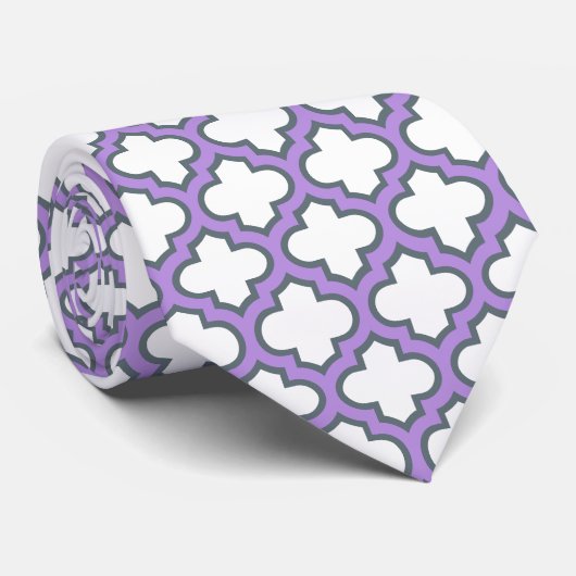 Witte en Paarse trellis, rooster, quatrefoil Stropdas (Opgerold)