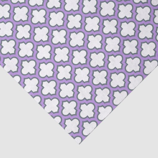 Witte en Paarse trellis, rooster, quatrefoil Tissuepapier (Detail)