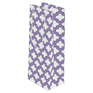 Witte en Paarse trellis, rooster, quatrefoil Wijn Cadeautas