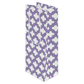 Witte en Paarse trellis, rooster, quatrefoil Wijn Cadeautas (Voorkant Gekanteld)