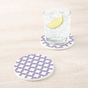 Witte en Paarse trellis, rooster, quatrefoil Zandsteen Onderzetter