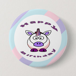 Witte en paarse Unicorn-gelukkige verjaardag Ronde Button 7,6 Cm