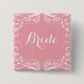 Witte en Pastel Roze Floral Lijst Bride Button (Voorkant)