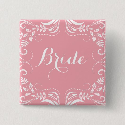 Witte en Pastel Roze Floral Lijst Bride Button (Voorkant)