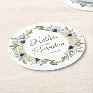 Witte en peach Shabby-chic Flowers Ronde Kartonnen Onderzetter