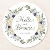 Witte en peach Shabby-chic Flowers Ronde Kartonnen Onderzetter (Voorkant)