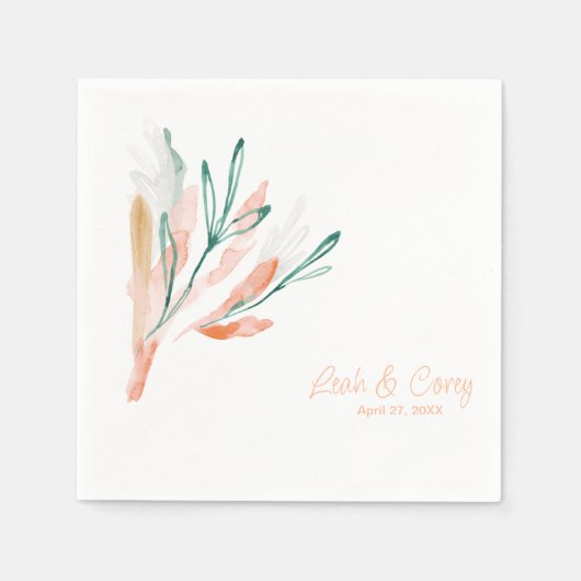 Witte en perzik moderne bruiloft cocktail servet (Voorkant)