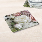 witte en perzik pioen bloemenpapier onderzetters (Schuin)